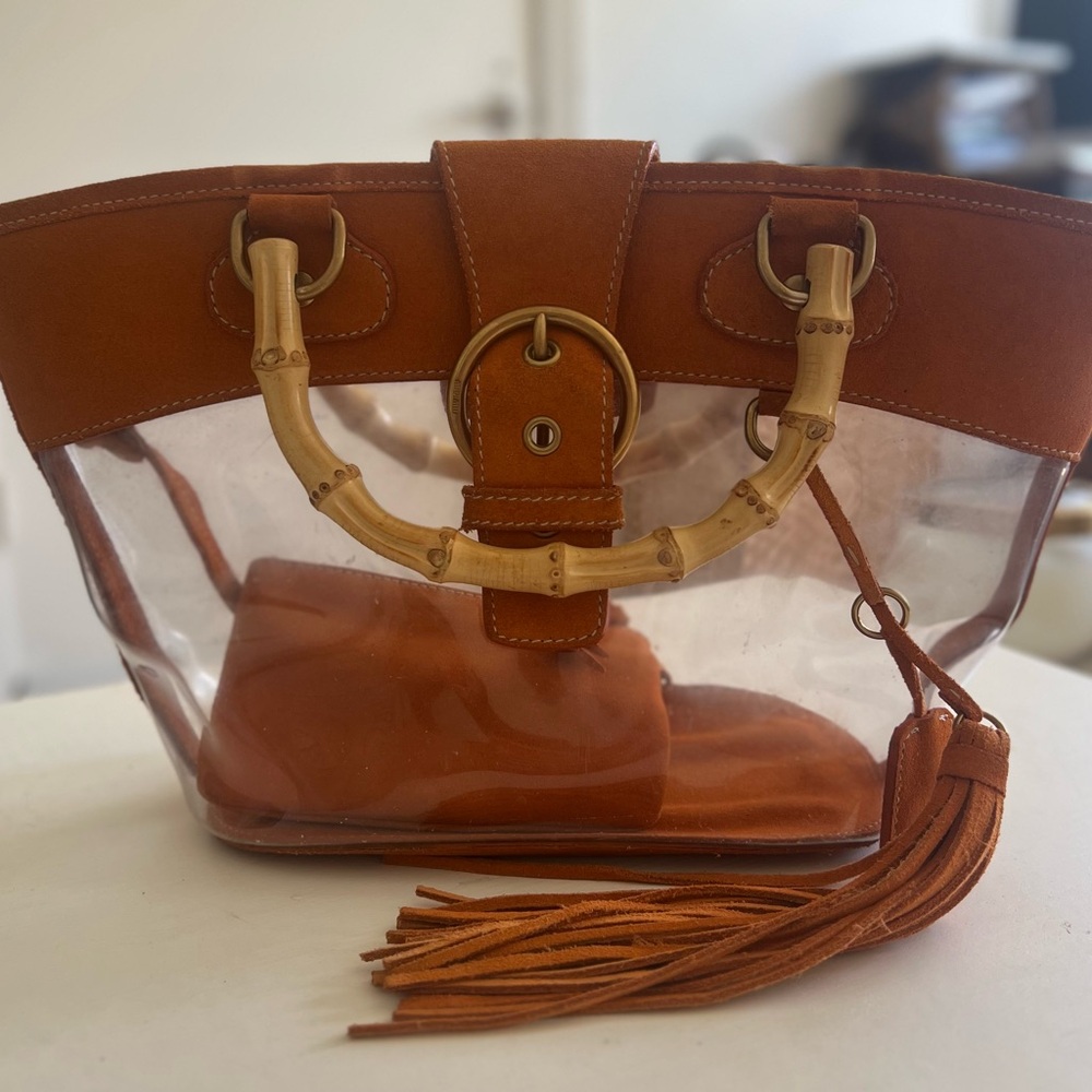 Miu Miu Clear PVC Tote with Orange Suede Trim and Bamboo Handles - Picture 4 of 14